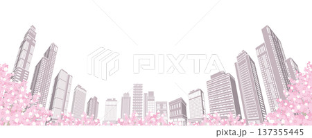 桜が咲く春の街並みイラスト.  137355445