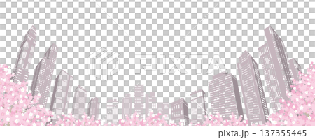 桜が咲く春の街並みイラスト.  137355445