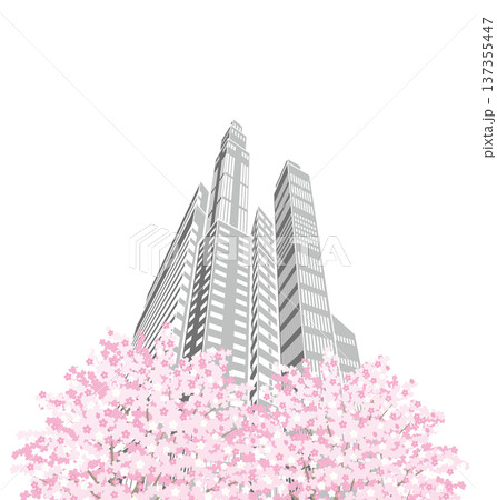 桜が咲く春の街並みイラスト.  137355447
