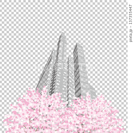 桜が咲く春の街並みイラスト.  137355447