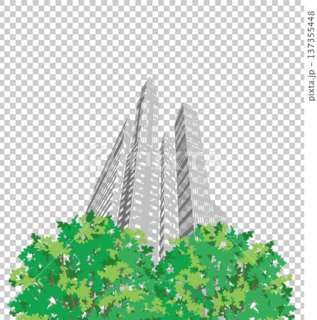 一幅綠意盎然、令人心曠神怡的城市景觀插圖。 137355448