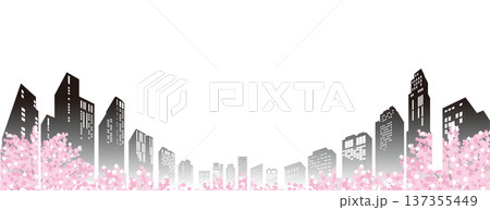 桜が咲く春の街並みイラスト.  137355449