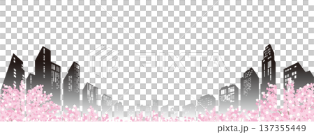 桜が咲く春の街並みイラスト.  137355449