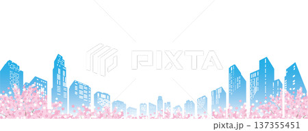 桜が咲く春の街並みイラスト.  137355451