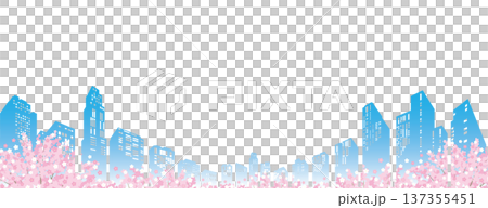 桜が咲く春の街並みイラスト.  137355451