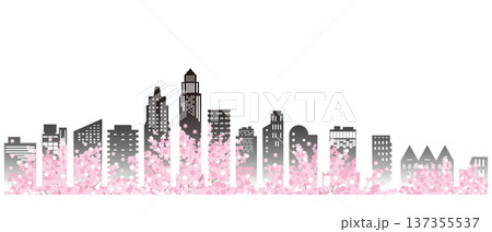桜が咲く春の街並みイラスト. 桜が咲く春の街並みイラスト. 137355537