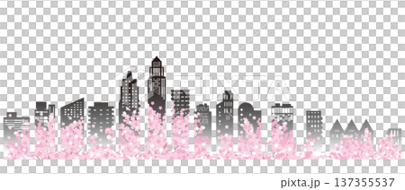 桜が咲く春の街並みイラスト. 桜が咲く春の街並みイラスト. 137355537