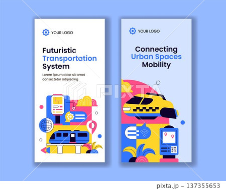 Futuristic Transportation System Social Media Vertical Banners Flat Cartoon Hand Drawn 137355653