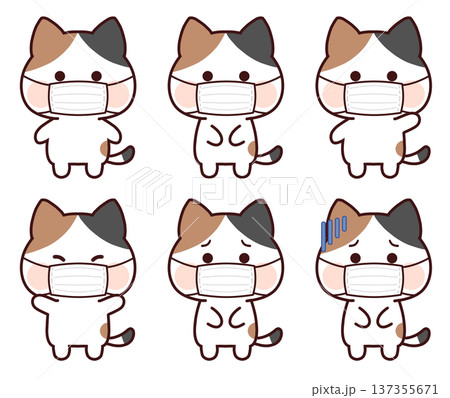 マスクをした三毛猫セット 137355671