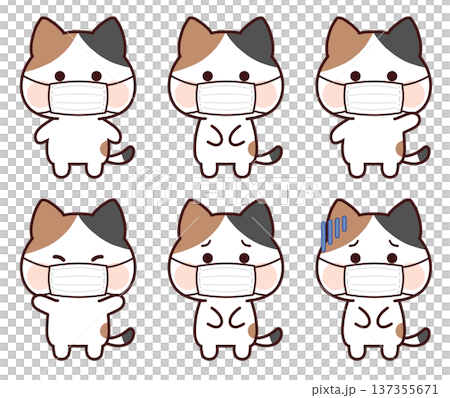 マスクをした三毛猫セット 137355671