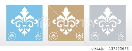 Colored set of royal lily . Heraldic sign, logo, design element, decoration. Graphic vector pattern Colored set of royal lily . Heraldic sign, logo, design element, decoration. Graphic vector pattern 137355678