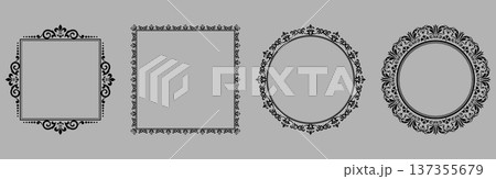 Set of decorative frames Elegant vector element for design in Eastern style, place for text. Floral black and gray frames. Lace illustration for invitations and greeting cards Set of decorative frames Elegant vector element for design in Eastern style, place for text. Floral black and gray frames. Lace illustration for invitations and greeting cards 137355679