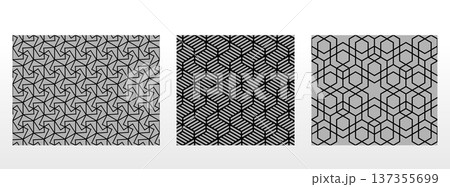 Geometric set of seamless black and gray patterns. Simple vector graphics Geometric set of seamless black and gray patterns. Simple vector graphics 137355699