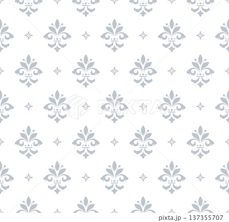 Flower geometric pattern. Seamless vector background. White and gray ornament. Ornament for fabric, wallpaper, packaging. Decorative print Flower geometric pattern. Seamless vector background. White and gray ornament. Ornament for fabric, wallpaper, packaging. Decorative print 137355707