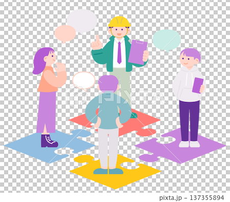 人們討論拼圖遊戲的畫面，象徵社群與合作 137355894