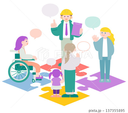 パズルの上で話し合う人々・コミュニティと連携のイメージ 137355895