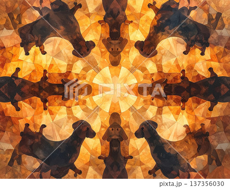 ダックスフンド模様の万華鏡風アート背景 137356030