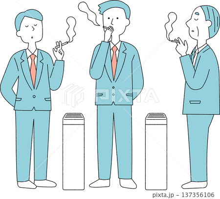 喫煙所でタバコを吸う男性会社員たち単色 137356106