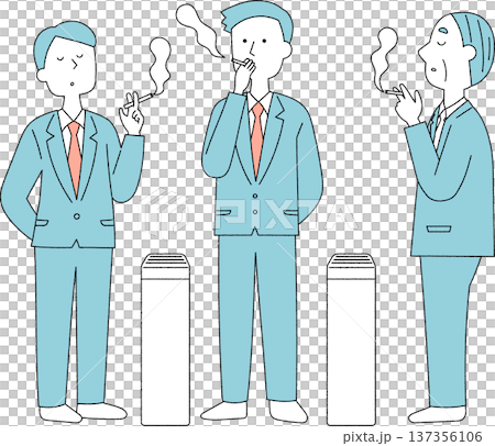 喫煙所でタバコを吸う男性会社員たち単色 137356106