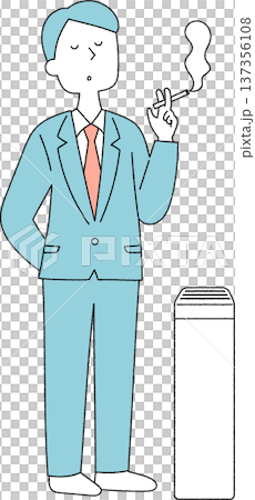 一名年輕的男性上班族在吸菸區抽煙。 一名年輕的男性上班族在吸菸區抽煙。 137356108