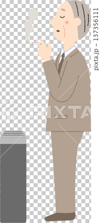 An elderly male office worker smoking in a smoking area An elderly male office worker smoking in a smoking area 137356111