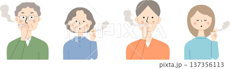 喫煙するシニアと若者の男女4人セット 喫煙するシニアと若者の男女4人セット 137356113