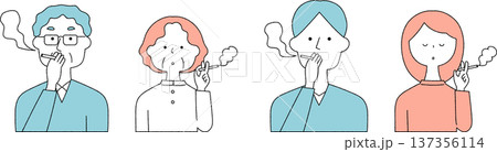 喫煙するシニアと若者の男女4人セット単色 137356114