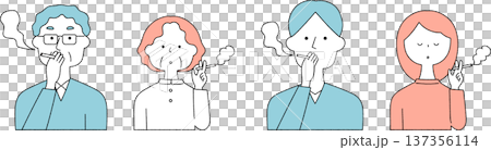 四位男女，老少皆有，正在吸煙，單色 137356114