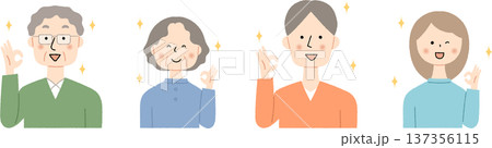 オッケーサインをする男女のイラストセット 137356115