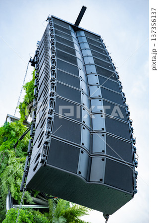 Professional line array speaker system hanging for outdoor concert or festival event 137356137