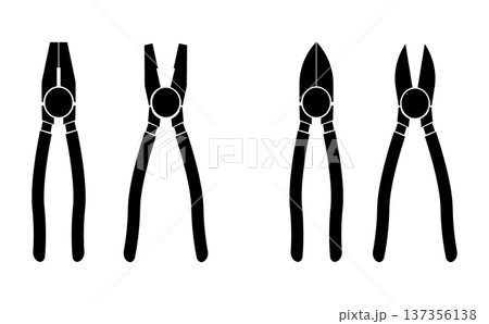 ペンチとニッパーのシルエットイラストのセット 137356138