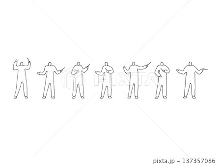 左手に指揮棒を持つ指揮者のゆるい手描きの線画イラストセット 左手に指揮棒を持つ指揮者のゆるい手描きの線画イラストセット 137357086