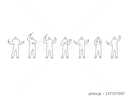 右手に指揮棒を持つ指揮者のゆるい手描きの線画イラストセット 右手に指揮棒を持つ指揮者のゆるい手描きの線画イラストセット 137357087