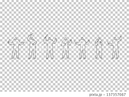 右手に指揮棒を持つ指揮者のゆるい手描きの線画イラストセット 右手に指揮棒を持つ指揮者のゆるい手描きの線画イラストセット 137357087
