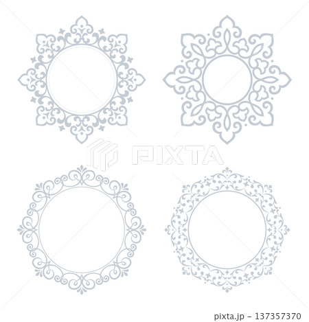 Set of decorative frames Elegant vector element for design in Eastern style, place for text. Floral gray and white frames. Lace illustration for invitations and greeting cards 137357370