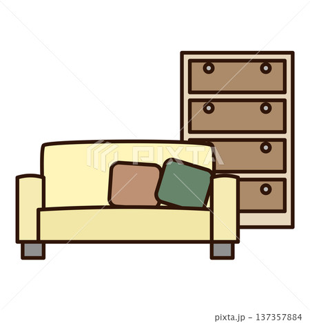 ソファとチェストが並んだリビングのイラスト 137357884