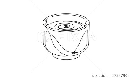 Simple line drawing of a glass with swirling liquid inside 137357902