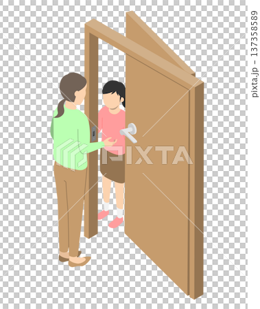Worried mother and welcoming child into the room - Isometric 137358589