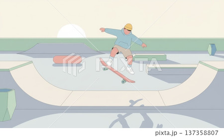 Boy Riding Skateboard on Concrete Plaza 137358807