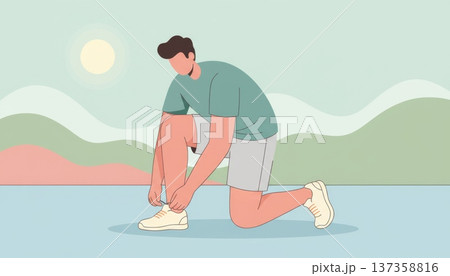 Man Tying Shoelaces Before Running 137358816