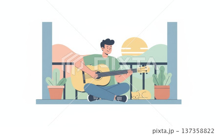 Man Playing Guitar on Balcony 137358822