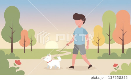 Man Walking Dog in Park 137358833