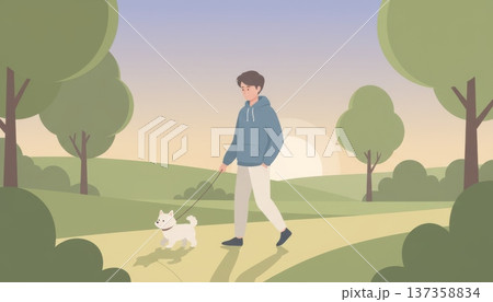 Man Walking Dog in Park Man Walking Dog in Park 137358834
