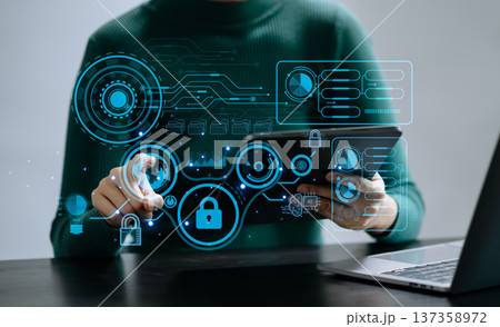 Cyber security and data protection information privacy internet technology concept.Business working on computer show padlock protecting business 137358972