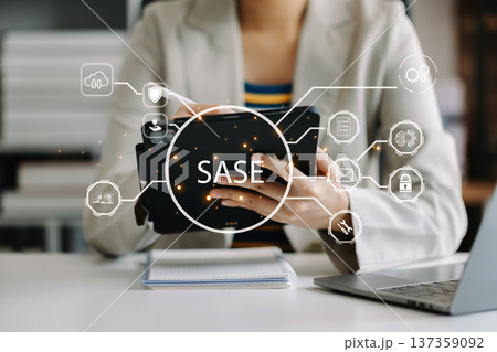 SASE Secure Access Service Edge concept Hand touching Secure Access Service Edge icon on virtual screen background, password, network, framework and support technology 137359092