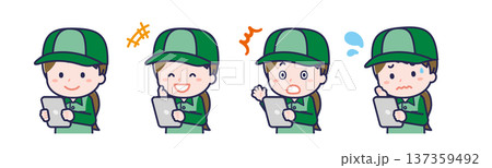 タブレットを使う「配達員」の女性 137359492