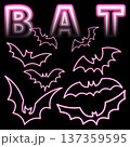 Pink Bat Icon Line Neon. Pink Bat Neon. Pink Bat Neon Signboard Icon. Pink Bat Neon Icon. Halloween Neon Pink Bat Outline Icon Isolated on Black Background. Vector illustration. Elements for design. 137359595