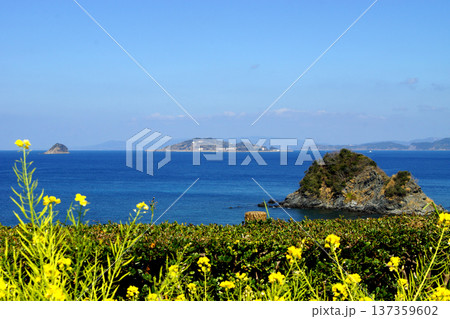 長崎のもざき恐竜パーク「水仙の丘公園」北側展望台の風景 長崎のもざき恐竜パーク「水仙の丘公園」北側展望台の風景 137359602
