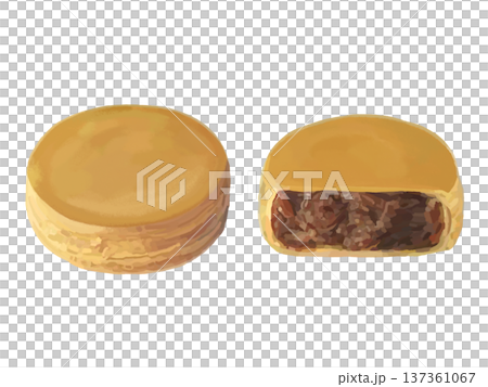 One obanyaki (with bean paste inside) and its cross section, One obanyaki (with bean paste inside) and its cross section, 137361067