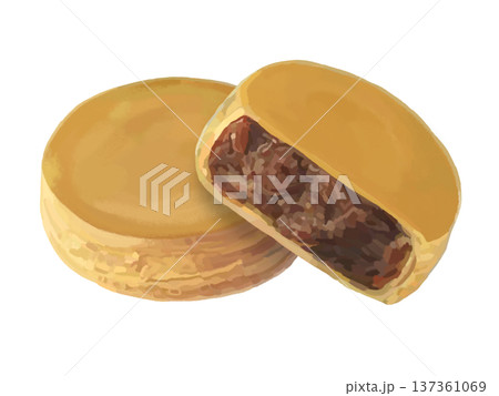 大判焼き（粒あん）1個と断面、重なり 137361069